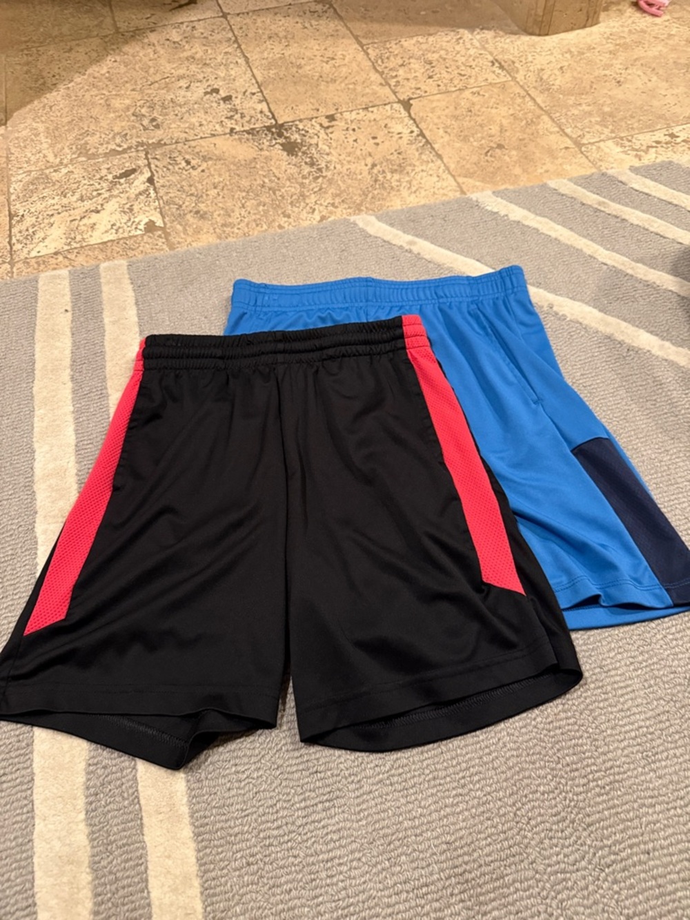 tek gear Black Shorts with Red Side Panels and Blue Athletic Shorts
